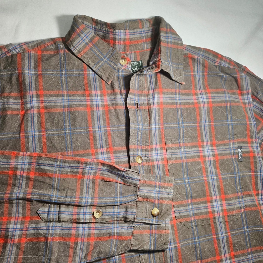 Woolrich Mens Plaid Button Down Shirt Brown Orange Blue 100% Cotton Large 6457